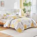 Joyreap 3 Pieces Floral Patchwork Quilt Set King, Yellow n White Flowers Design, Soft n Cozy Microfiber Quilt, Bedspread Bed Cover for All Season, 1 Quilt and 2 Pillow Shams- 102x90 inches