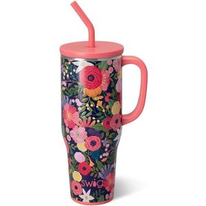 Swig Life 40oz Mega Mug, 40oz Tumbler with Handle and Straw, Extra Large Insulated Tumblers, Cup Holder Friendly Travel Mug (Secret Garden)