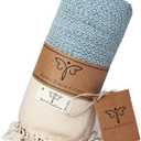 SMYRNA TURKISH COTTON Throw Blanket Vintage Series, 60x80 inch, Outdoor Blankets, Throws and Blankets for Couch, Sofa, Bed, Chair, Beach Picnic, Travel Boho Turkish Blanket Throw, Light Blue (60"x80")