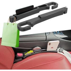 2 Pack Car Seat Gap Filler with Storage, Organizer, Hook & Emergency Glass Breaker, Universal for Cars Trucks SUVs, Stop Items from Falling