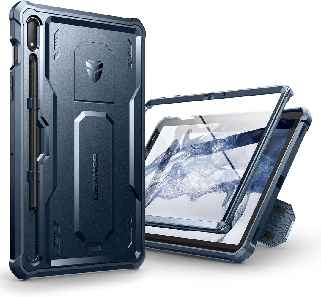 Dexnor Case for Galaxy Tab S8/S7 11 Inch, Built-in Screen Protector & Kickstand - S Pen Holder, Heavy Duty Shockproof Full Body Protective Cover - Blue