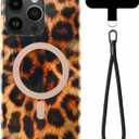 Brown Leopard Print Phone Case for iPhone 15 Pro Max ( 6.7inch ) - Compatible with MagSafe - 10ft Drop Tested, Soft Cheetah Protective Phone Case Cover with Wrist Lanyard Strap for Girls Women