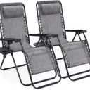 Sweetcrispy Zero Gravity Chairs, Set of 2 Portable Recliner Beach Camping Patio Outdoor Folding Lounge Chair with Cup Holder Trays and Adjustable Pillow for Poolside, Garden, Backyard, Lawn (Grey), 2pcs