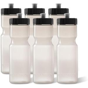 6 Strong Sports Water Bottles – Reusable 22 oz BPA-Free Plastic Bottles with Pull Top Cap – Made in USA – Top Rack Dishwasher Safe – Fits Most Bike Cages Brand