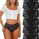 High Waisted Underwear for Women Lace Briefs Curvy Silky French Cut Panties Multipack (2X, 6pcs-black*6)