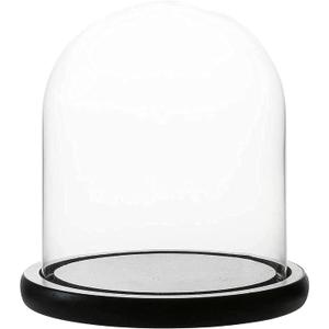 WHOLE HOUSEWARES Decorative Clear Glass Dome | 6" D x 10" H Cloche Bell Jar Display Case with Black Wooden MDF Base | for Tabletop Centerpieces, Collectible, Candles, Fairy Lights, Plants, & Antiques (9.8 cm Tall)