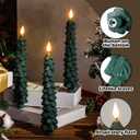 Funtery 6 Pcs LED Christmas Tree Flameless Taper Candles Real Wax Battery Operated Candlestick Lights with 3D Flame and Remote Timer Window Fireplace(Green,Christmas Tree)