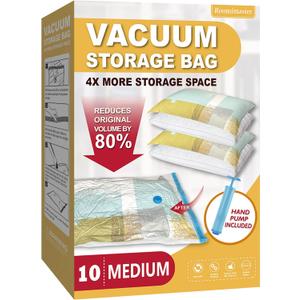Roomimaster Vacuum Storage Bags, Vacuum Seal Space Saver Bags for Clothing, Travel Luggage, Carry-on, Blankets, Comforters, Pillow, Bedding, 10 Medium
