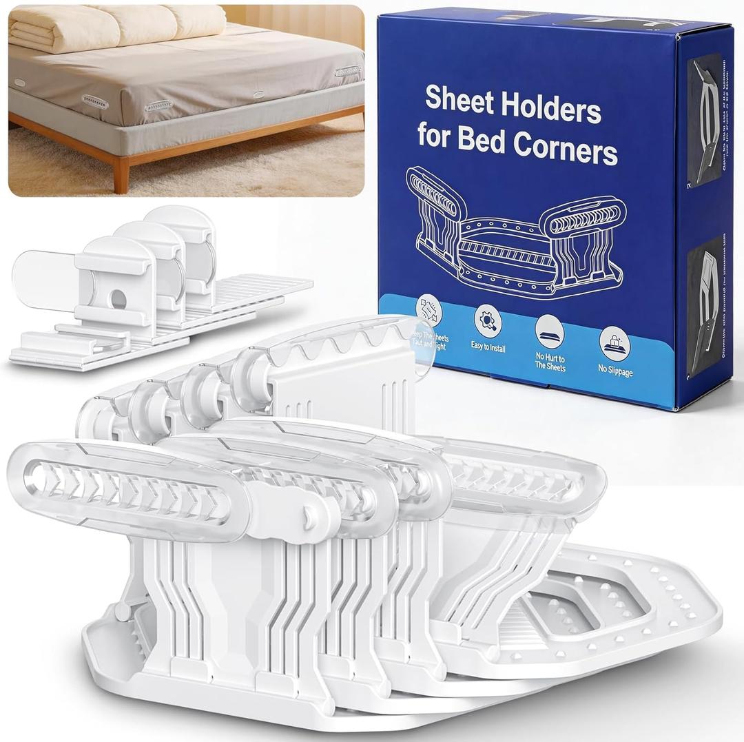 Sheet Holders, 8Pcs Secure Bed Sheet Holders for Corners & Sides with Heavy Duty Bed Lock, Keep Sheets Firm & Tight, No More Loose Bedding, Universal Fit, Easy Installation