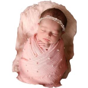 Newborn Photography Props Baby Photoshoots Pearl Wraps Girl Photo Posing Layers with Headband Accessories (Pink)