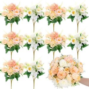 12 Bundles Peonies Artificial Flowers Silk Flowers Fake Peony Bouquet Faux Peonies Flowers Bulk for Wedding Decor Centerpiece Table Decorations (Orange White)