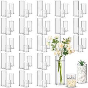 Nuogo 60 Pcs Plastic Cylinder Vases Tall Plastic Flower Vases for Centerpieces Hurricane Candle Holder for Home Wedding Office Party Formal Dinners Decorations (4''/6''/8'')
