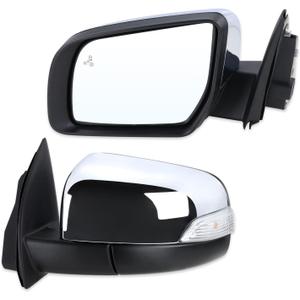 Left Driver Side Mirror Fits 2019 2020 2021 2022 2023 2024 2025 Ford Ranger With Power Folding Power Glass Blind Spot Heated Turn Signal Puddle Light Chrome Replace#KB3Z17683FA(12Pins)