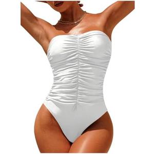Floerns Women's One Piece Swimsuit Ruched Strapless Tummy Control Bandeau Bathing Suits XL