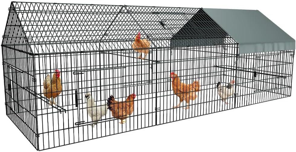 PawGiant Chicken Coop Chicken Run Pen for Yard with Cover 130"40"40" Outdoor Metal Portable Chicken Tractor Cage Enclosure Crate Outside for Small Animals Duck Rabbit Hen