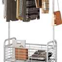 Laundry Basket with Wheels - Rolling Hamper & Sorter Cart, Shelf & Hanging Rack, Grey (1 bag)