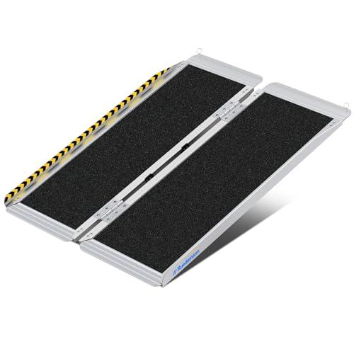 Ruedamann 4FT Portable Wheelchair Ramp, Non-Slip Aluminum Folding Handicap Ramp for Doorways, Wheel Chair Threshold Ramp for Home Steps, Stairs, Wheelchair, Scooters, Pets, Entry