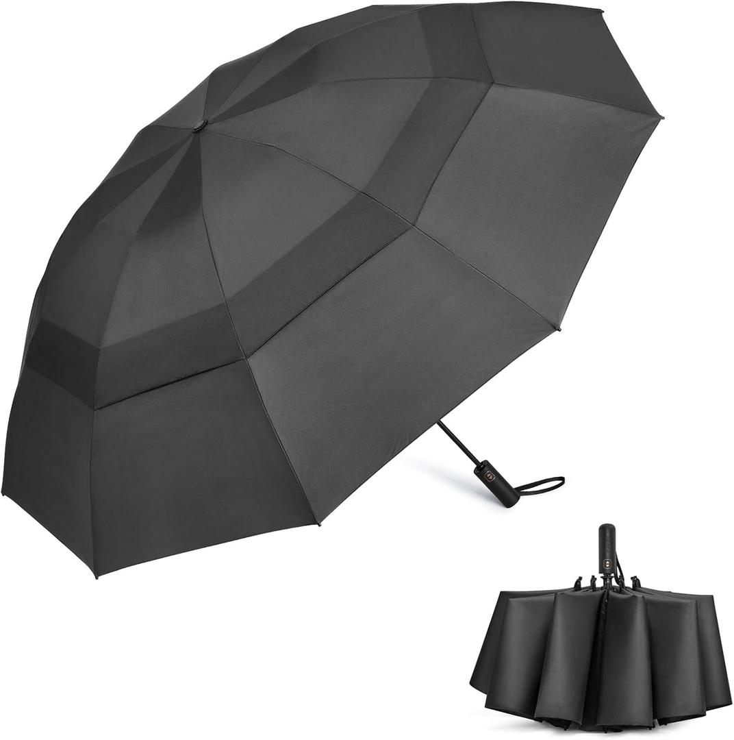 G4Free 62 Inch Large Golf Umbrella Compact Reverse Travel Umbrella 10 Ribs Windproof for Rain Double Canopy Automatic Open Close (Black)