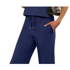 ANRABESS Women's 2 Piece Outfits Lounge Sets 2025 Summer Sweatsuits Short Sleeve Wide Leg Pants Sweat Set Tracksuits Clothes Navy Blue Small, Small 
