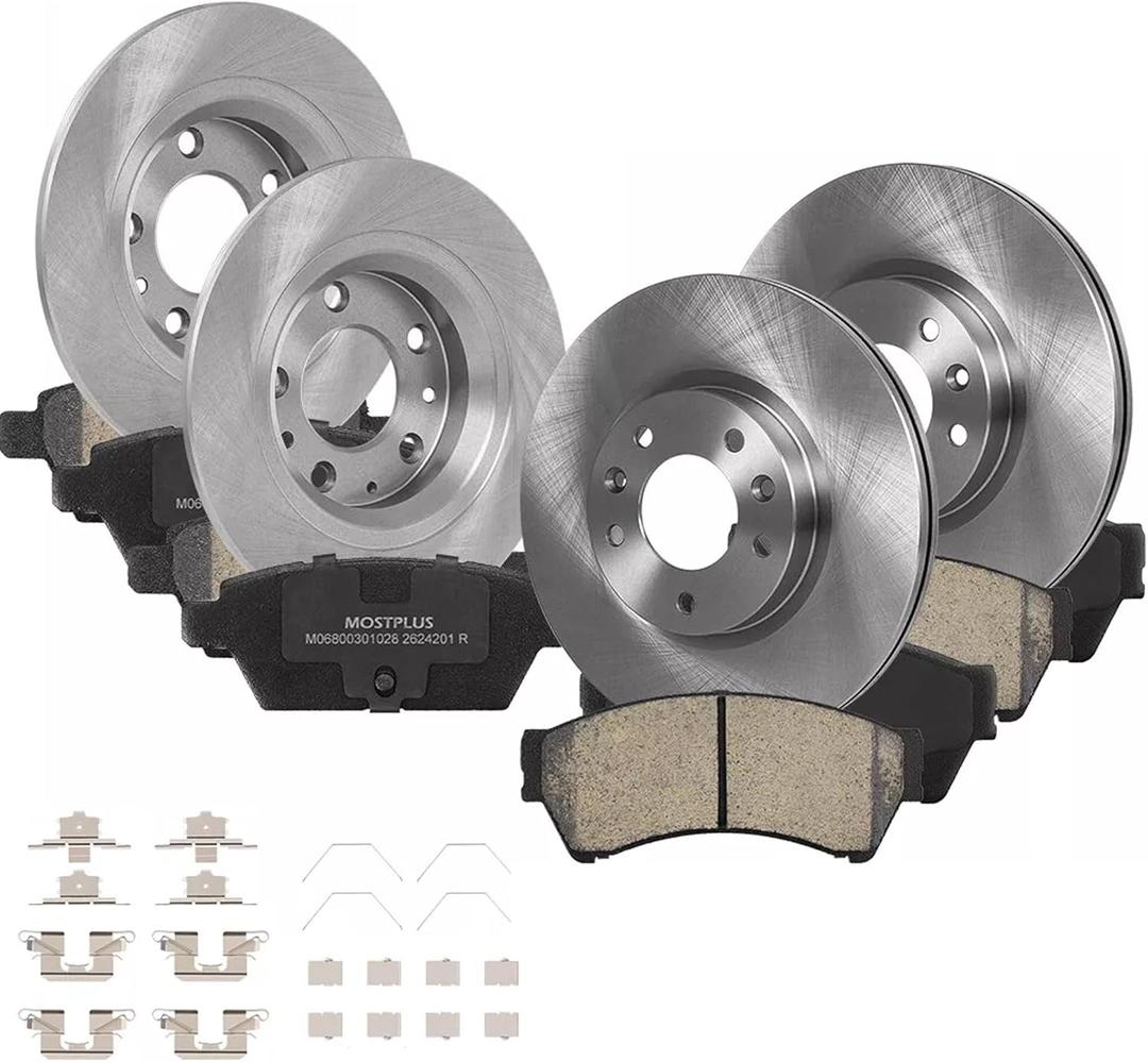 MOSTPLUS Front Vented Disc Rear Solid Disc Brake Rotors+Ceramic Brake Pad Compatible for 2006-2012 Ford Fusion Mazda 6 Lincoln MKZ Mercury Milan Brake Rotors Pads Kit