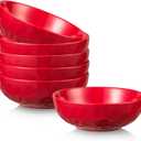 Vicrays Ceramic Pasta & Soup Bowls, Large Salad Bowls - Set of 6 Red, Fluted Stoneware, Dishwasher & Microwave Safe