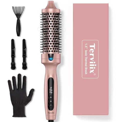 Terviiix Thermal Brush Get Voluminous Style, Quick Heating Hot Brush, Ceramic Tourmaline Ionic Heated Curling Iron, Digital Display 9 Temperatures Curling Wand, Dual Voltage, 1.5 Inch