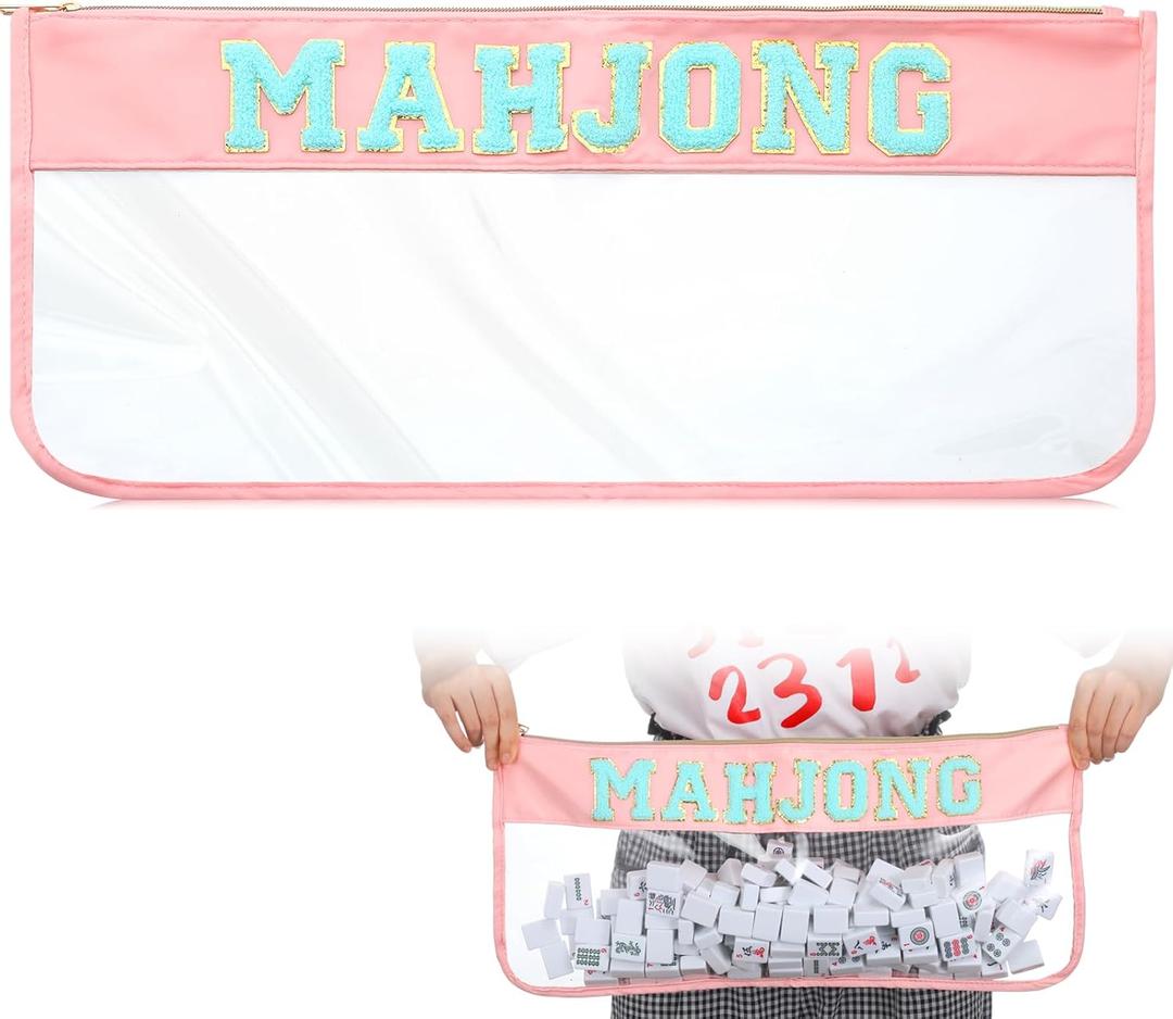 1 PCS American Mahjong Bag - Empty Mahjong Tiles Bag Only with Zippered & Letters, Case Only(Pink Blue,Moh-jong)