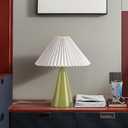 Green Small Table Lamp, Cute Table Lamp, Pleated Table Lamp,Light Blue Bedroom Lamps for Nightstand, Small Scalloped Lamp Shade Table Lamps for Small Spaces for Bedroom,Living Room