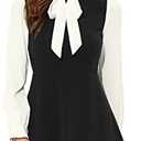 Allegra K Tie Neck Dresses for Women's 1960s Vintage Long Sleeve Contrast Color Dress, M