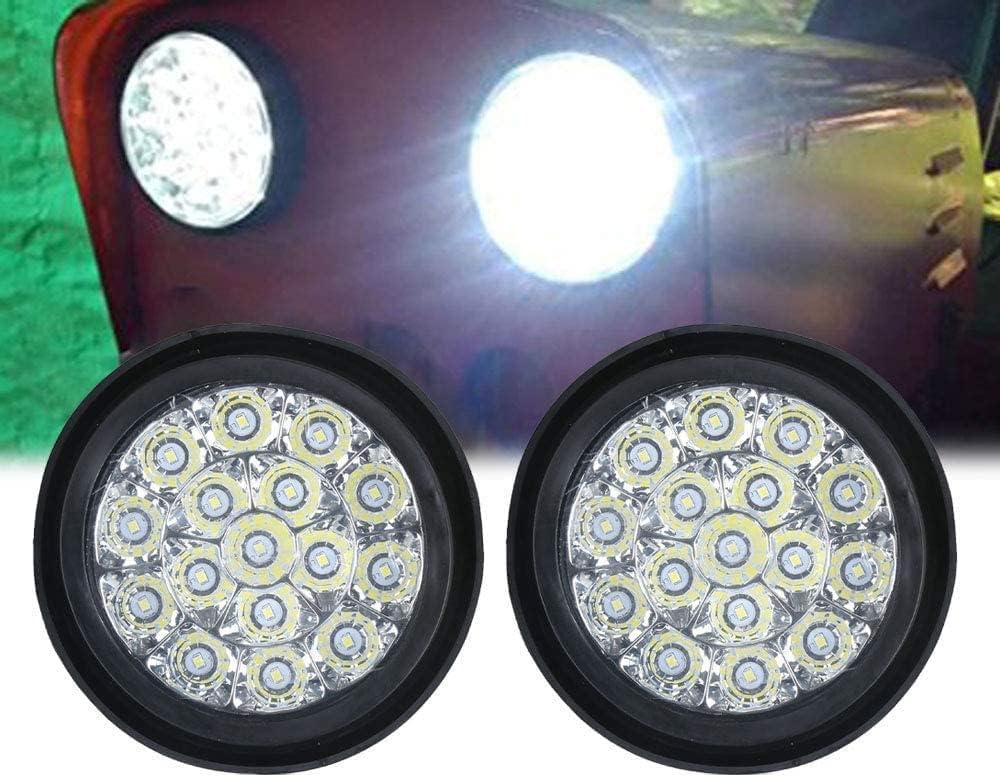 auovo 4" Round LED Back up Reverse Fog Light with Clear Lens&Rubber Grommet Waterproof 12/24V Taillight/Side Maker Light for Truck Trailer RV UTV Bus etc. (White, Pack of 2)