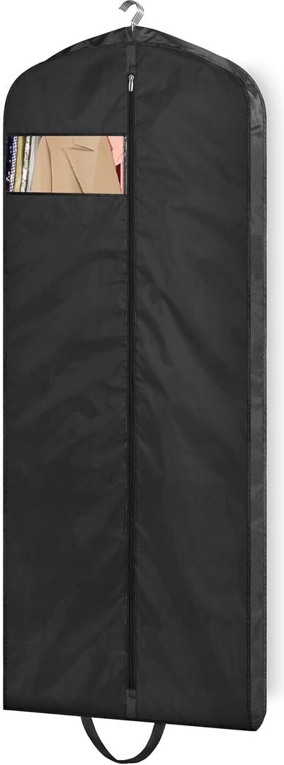 Gusseted Hanging Garment Bags for Travel Long Dress Cover Water Resistant Sturdy Fabric Dress Bags for Gowns Long Closet Clothes Protectors, Black