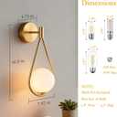 Mid-Century Modern Wall Sconces Set of 2, Gold Wall Sconce with Milky White Glass Globe Shade, Brushed Brass Globe Wall Light for Bathroom Bedroom Hallway