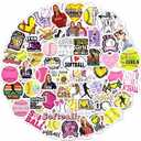 100Pcs Softball Stickers for Girls for Water Bottle and Laptop - Softball Party Favors & Decorations, Waterproof Vinyl Decals, Sports and Athlete Stickers