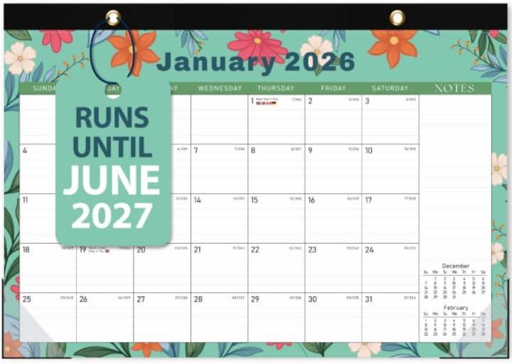 5 x 2026 Desk Calendar, Monthly Desktop/Wall Calendars, Jan 2026 - Jun 2027, Large Size 17"x12" Table Calendar for Desk Accessories and Home, School, Office Supplies (Leaf)