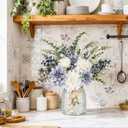 Der Rose Fake Flowers in Vase Silk Artificial Navy Blue Flowers Arrangements with Glass Vase for Dinning Coffee Table Centerpieces Home Kitchen Farmhouse Wedding Decor