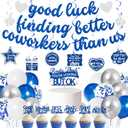 Roetyce Coworker Farewell Decorations, Blue Silver Good Luck Finding Better Coworkers Than Us Banner Cake Toppers Balloons Hanging Swirls, Blue Going Away/Goodbye/Leaving Party Supplies for Job Change