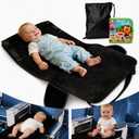 Toddler Airplane Bed, Airplane Seat Extender for Kids, Portable Velvet Plane Bed for Long Flights, Non-Slip Washable Seat Extender with Farm Busy Book & Travel Essentials, Black