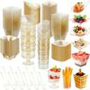 160 Pcs Mini Appetizer Plates Dessert Cups Spoons Forks Set Dessert Containers Assorted Shape Plastic Parfait Cups Disposable Spoon Forks for Party Serving (Gold)