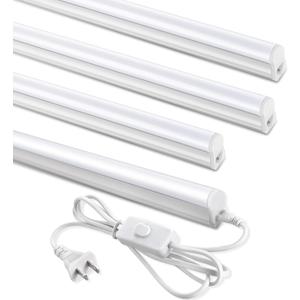 (4 Pack) 4FT T5 LED Shop Light,6500K,20W,2300LM(Super Bright White) Linkable LED Integrated Fixture,Garage Ceiling and Cabinet Light,Strip Light,Corded Electric with ON/Off Switch