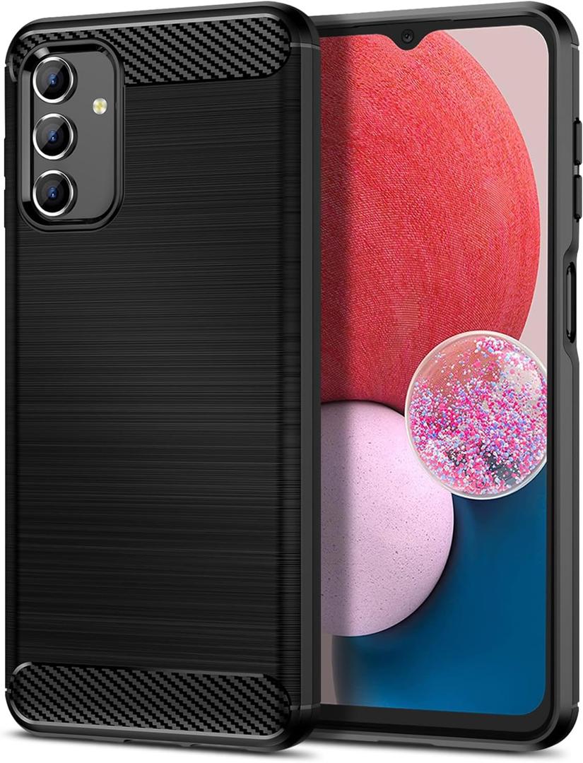 Case Compatible with Samsung Galaxy A13 5G/4G/M13 5G/A04S, Slim Fit Phone Cover with Shock-Absorption, Carbon Fiber TPU Rubber Protective Case, Black