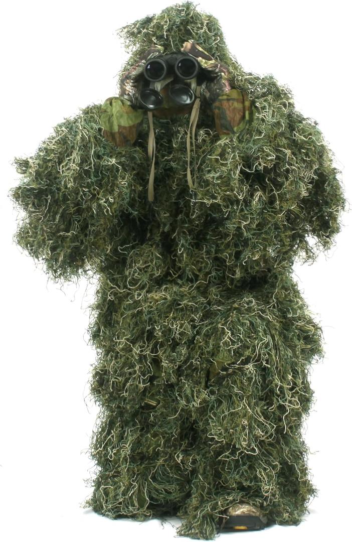 AUSCAMOTEK Camouflage Ghillie Suit for Outdoor Activities  Ideal for Users Under 4'8" Tall, Lightweight 5-in-1 Set for Hunting, Airsoft, and Halloween