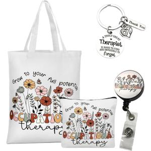 Occupational Therapy Gifts, Occupational Therapy Bag, 4 Pcs That Can Be Given to Professional Medical Practitioner, Including Tote Bag, Makeup Bag, Key Chain and Badge Holder to Show Your Appreciation