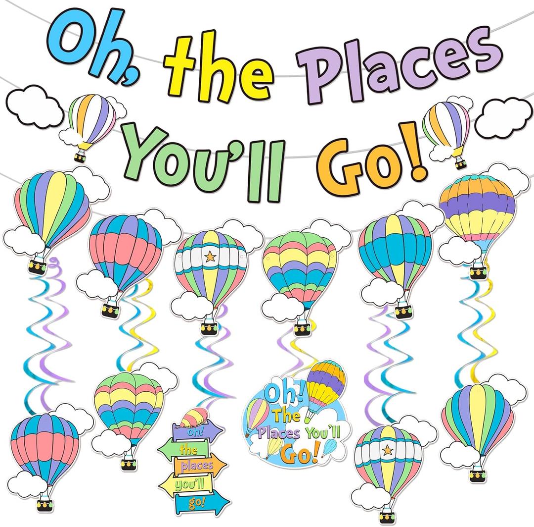 Oh The Places You'll Go Decorations Kindergarten Graduation Party Decoration Oh The Places You'll Go Banner for Colorful Dr. Seuss Party Decoration First Birthday Banner Decoration for Baby Shower