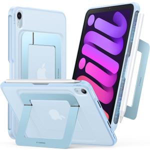 TORRAS Ostand K1 Guardian for iPad mini 7 A17 Pro Case, iPad mini 6 Case with Pencil Holder, Ultra Stable Stand, Multiple Adjustable Viewing Angles, Slim Protective Kickstand, iPad mini Case, Blue