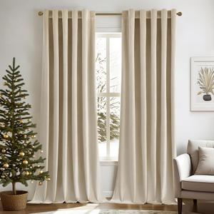 MIULEE Velvet Curtains 90 inches - Luxury Blackout Curtains for Bedroom Living Room Thermal Insulated Super Soft Window Drapes Rod Pocket & Back Tab, Beige, W52 x L90 inches, 2 Panels