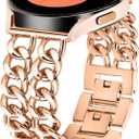 Women Metal Chain Bracelet Compatible for Galaxy Watch 7 Band, Galaxy Watch 6 Band, 5/4/FE/Pro/Classic/Active 2, 20mm Double-Chain Dressy Watch Strap for women