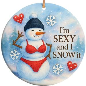 2pcs 2025 Christmas Ornament Im Sexy and I Snow It Funny Snowman Ornament, Humorous Adult Holiday Tree Decoration