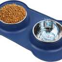AsFrost Dog Food Bowls Stainless Steel Dog Food and Water Bowl Set, Dog Bowls No Spill Non Slip Silicone Mat, Dog Dishes for Small Medium Size Dogs Cat Puppy Pet Food Feeding Bowls, Blue, 12oz, 2 count