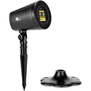 1byone Christmas Laser lights with Green Christmas Tree and Red Stars, Class IIIA, 2.0mW power, Projection Lights for Christmas, Holiday, Party, Landscape, and Garden Decoration, Black