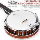 Vangoa LEFT-HANDED Banjo 5 String Mahogany Open Back Banjo with Resonator, Remo Drum Head, Geared 5th String Beginner Kit with Manual, Full Size
